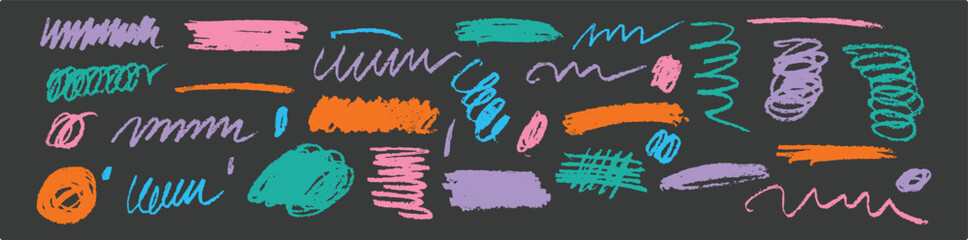 Fototapeta premium The crayon brush underlines the color stroke. Vector hand-drawn brush underline elements. Rough crayon color strokes. Collection of vector grunge doodle illustration