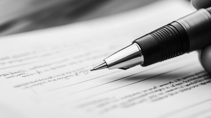 A pen is writing on a piece of paper.