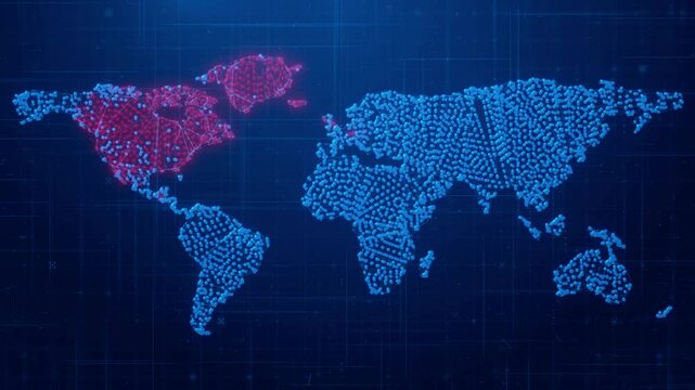 Global Virus Outbreak: Spreading Disease on World Map with Digital Grid and Particles - Health Crisis