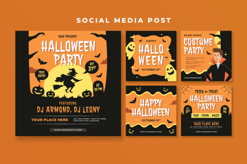 Fototapeta premium Set of Halloween party social media post template