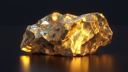A shiny gold nugget sits on a dark surface, highlighting its richness and value. This represents wealth and success in business.