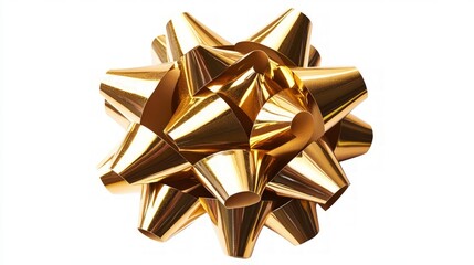 Shining golden gift bow, a vibrant and festive decoration symbolizing celebration and joy, perfect for wrapping presents during holidays or special occasions.