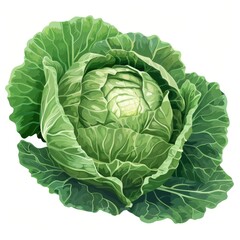 A large green cabbage with a white stem