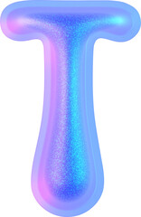 3D Holographic liquid Y2k Chrome bubble alphabet Letter T