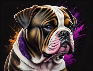 Bulldogge mit lila Akzenten