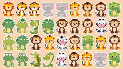 cartoon jungle animal stickers