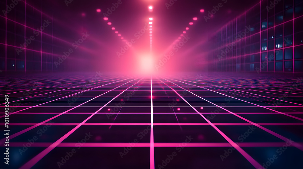 Wall mural minimalist synthwave grid background for youtube thumbnail
