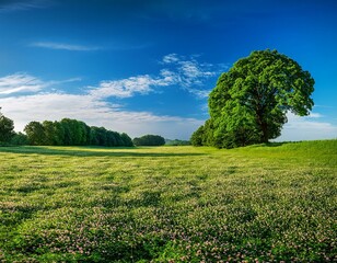 Obraz premium Large green clover field with sky