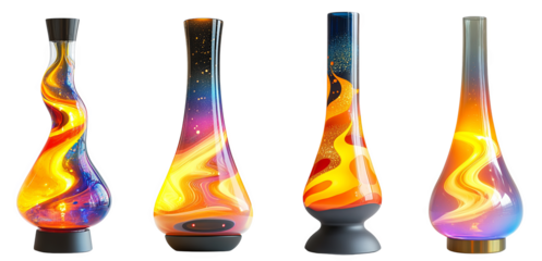 Colorful lava lamps with swirling patterns relaxing ambiance transparent background