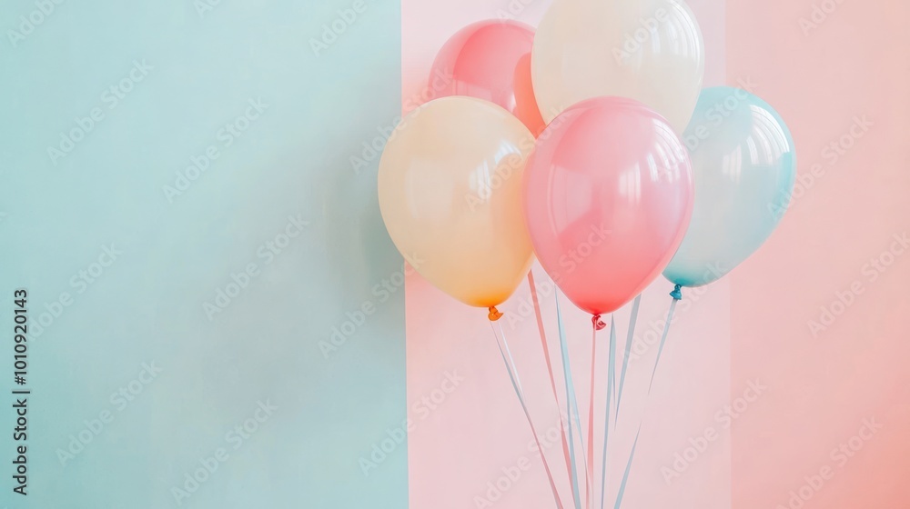 Wall mural A collection of colorful balloons against a pastel background, ideal for celebrations.