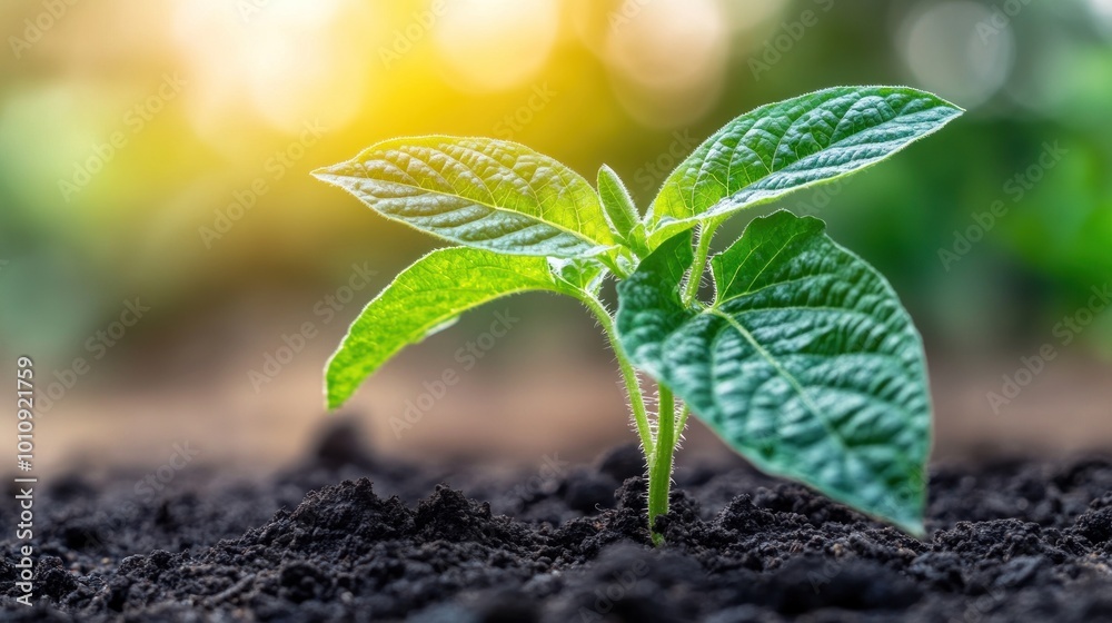 Canvas Prints A young plant sprouting from rich soil, symbolizing growth and renewal.