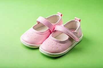 Charming pink toddler shoes displayed on a soft green background, perfect for children's fashion inspiration and playful styling ideas. Great for bright and fun outfits!