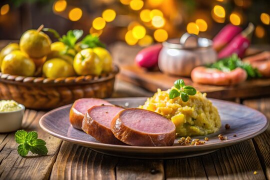 Leberk&auml;se, im Ofen gebacken und mit Senf serviert, ist ein beliebtes bayerisches Gericht, das sowohl Feinschmecker als auch die Liebhaber deutscher Cuisine begeistert.