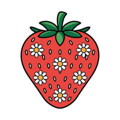 Fresh Summer Strawberry Illustration with Floral White Daisies