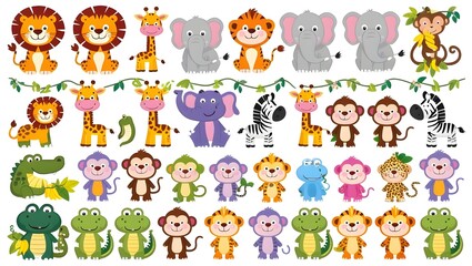 cartoon jungle animal stickers on a single sheet