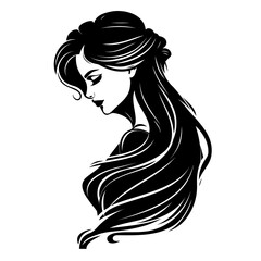 Elegant Woman with Flowing Hair in Profile