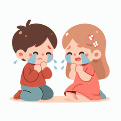 crying children flat illustration