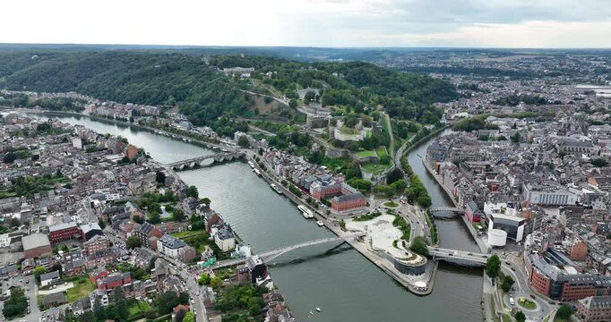 Citadel of Namur above the Sambre river historic landmark in Namur, Belgium, city view.