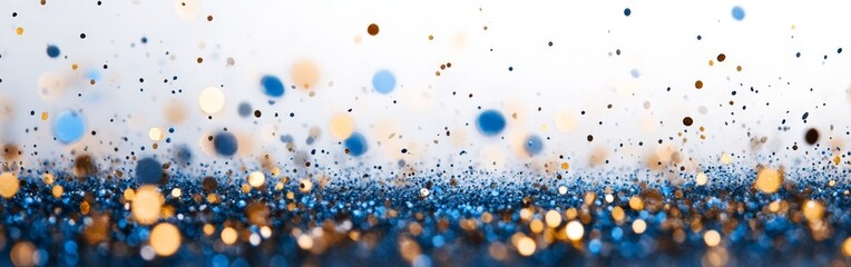 Modern Artistic Abstract with Blue, Gold, and White Glitter Spots for Home Decor