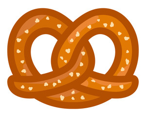 Brown pretzel with salt illustration. Bread knot icon. Pretzel logo.