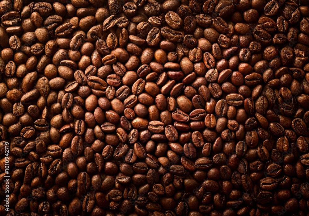 Poster Close-up image of a pattern of roasted coffee beans.