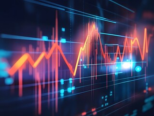 Fototapeta premium Dynamic stock market graph with vibrant colors, illustrating financial trends and data analytics in a digital environment.