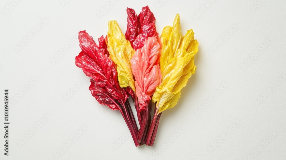 Canvas Prints A vibrant display of colorful rhubarb stalks arranged artistically.