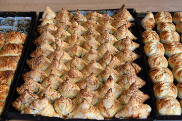 Samosa, samsa meat stuffed pies. Bukhara. Uzbekistan. Selective focus