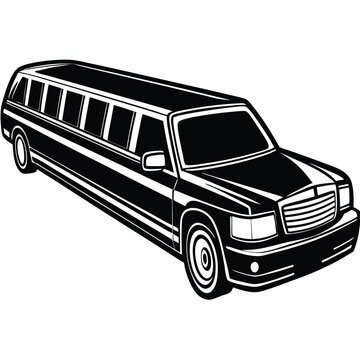 recommend clip art: Black luxurious limousine vector silhouette illustration isolated on a white background. Premium people transportation concept.