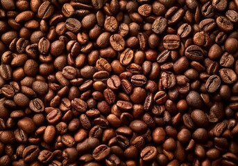 Obraz premium A close-up view of a heap of roasted coffee beans.