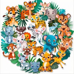 Obraz premium Cartoon 3D World Wildlife Conservation Day includes various types of wild animals. Isolate A white background surrounds the main subject