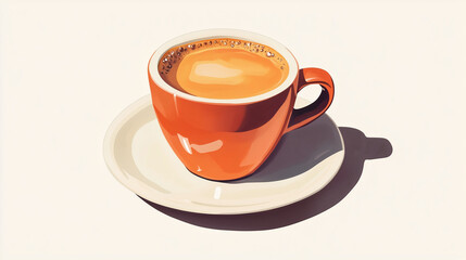 Obraz premium A rich, dark espresso shot in a small ceramic cup, with a beautiful crema on top, sitting on a saucer, Illustration, Drink Concept