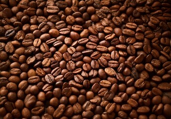 Fototapeta premium A close-up image of a heap of roasted coffee beans.