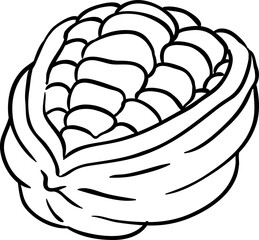 Cocoa Beans Outline Illustration. Organic natural nutritional healthy food ingredient, vegetarian diet product.