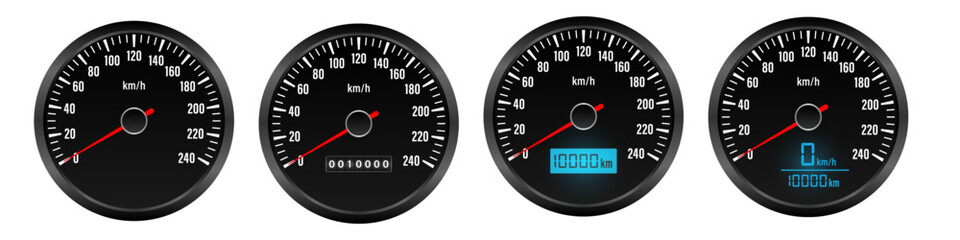 Car Speedometer Dashboard. Car Speed Meter Gauge. Tachometer or Odometer Display. Vector Illustration.