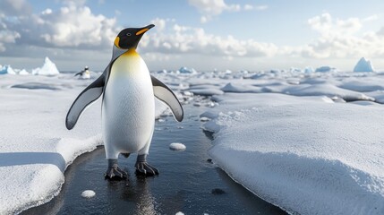 Obraz premium Endangered Penguin in Oil Spill Crisis - Photorealistic Environmental Disaster on 8K Resolution Iceberg