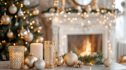 Christmas feast with decorated dishes with Christmas tree