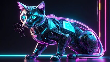 Fototapeta premium cat robot on a black background