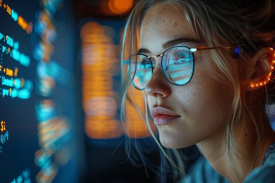 Girl programmer selecting programming languages for website development studio projects