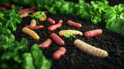 Bacterial decomposition in soil, nutrient recycling process, 3D illustration