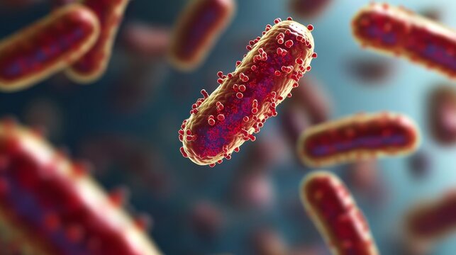 Bacterial quorum sensing, population control, 3D rendering