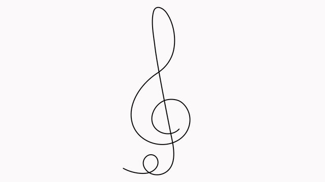 Animated treble clef note continuous one line drawn. Linear music melody element animation.