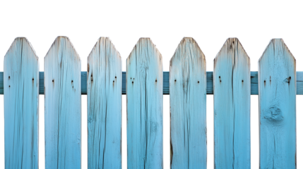 Pine old blue wood fence isolated on transparent background, , clipping paths for design and decoration