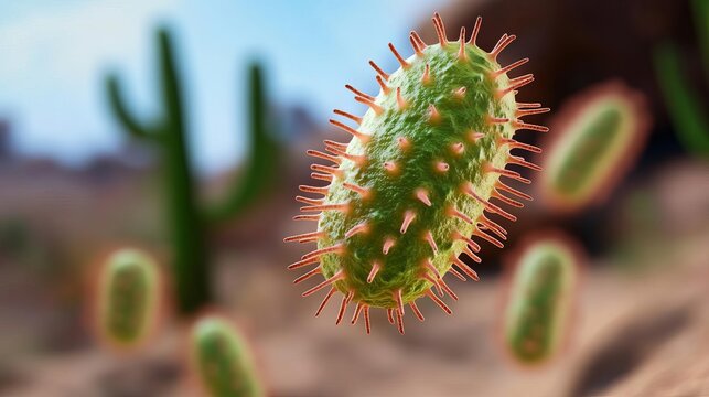 Extremophilic bacteria in desert environments, survival strategies, 3D rendering
