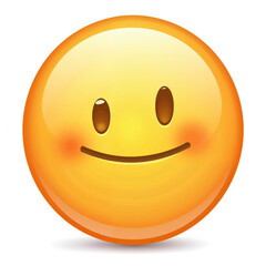 Fototapeta premium A 3D rendered emoji with a slight, subtle smile and blushing cheeks, conveying a neutral and relaxed expression. The rounded, yellow face is set against a white background, with a slight shadow effect