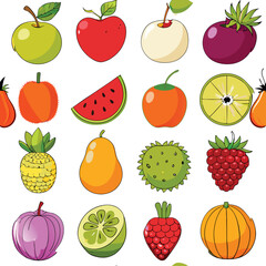 A set of different types of fruits vector illustration isolated on white or transparent background