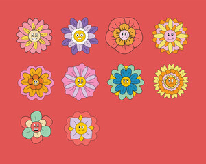 Psychedelic Groovy Retro Flower Collection