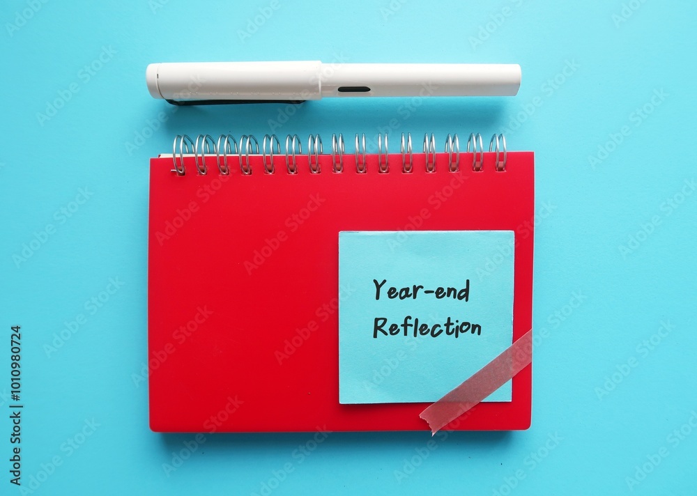 Wall mural red notebook with handwritten text note year-end reflection - best end-of-year rituals to reflect or