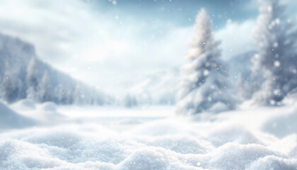 Obraz premium Serene winter landscape with snow-covered trees in tranquil setting in sunlight.