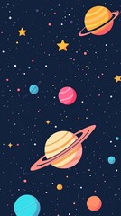 Colorful Planets and Stars in Space   Minimalist Galaxy Background